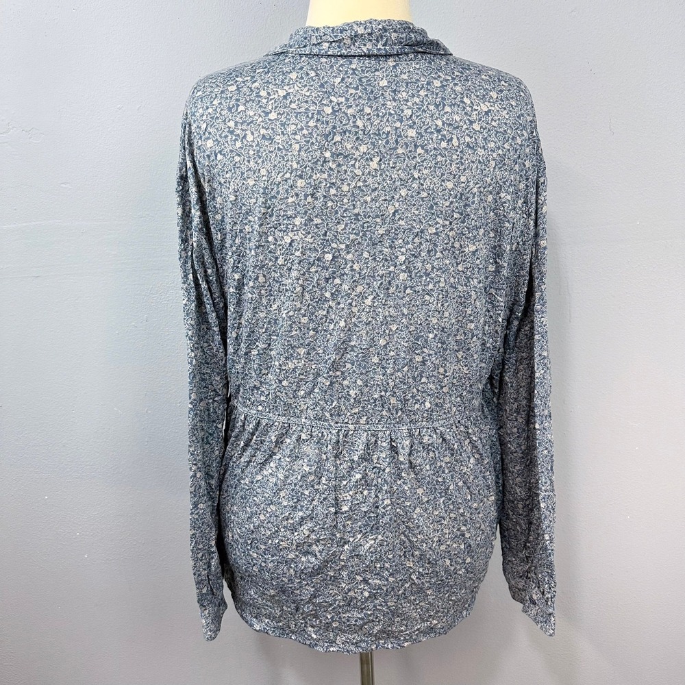 Frye Long Sleeve‎ Top Sz L Monica Floral Boho Dusky Blue Babydoll Crinkle Tunic - Picture 6 of 12